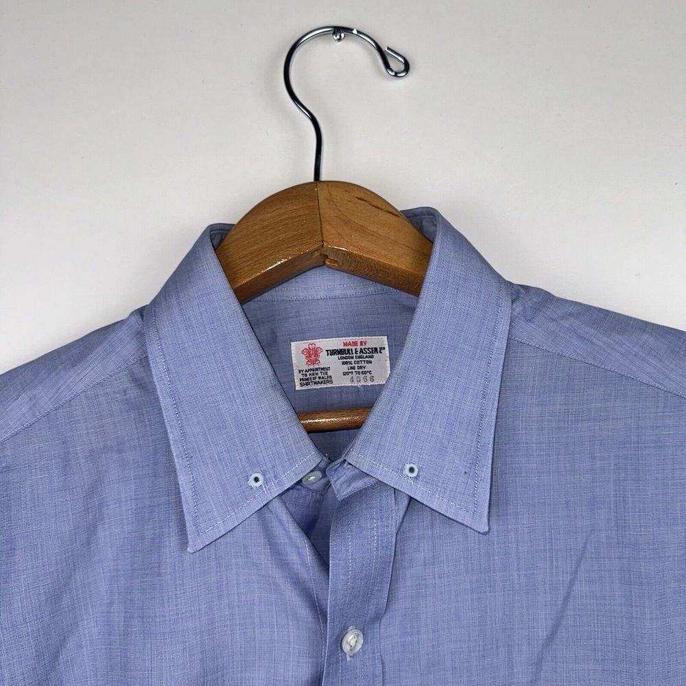 Turnbull & Asser Men's Blue Prince Of Wales Check Shirt Size 24.5x34